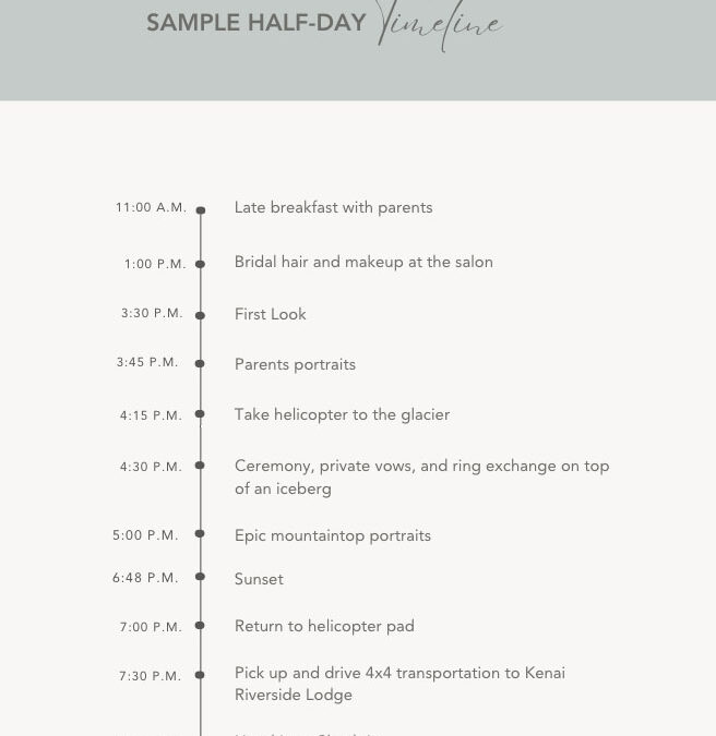 An image of a half-day elopement timeline